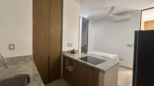 Departamento de 1 recámara, amueblado, con alberca privada, en Temozon.