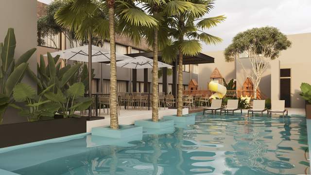 Departamento en preventa, de 2 recámaras, dentro de complejo con amenidades en Temozón Norte.