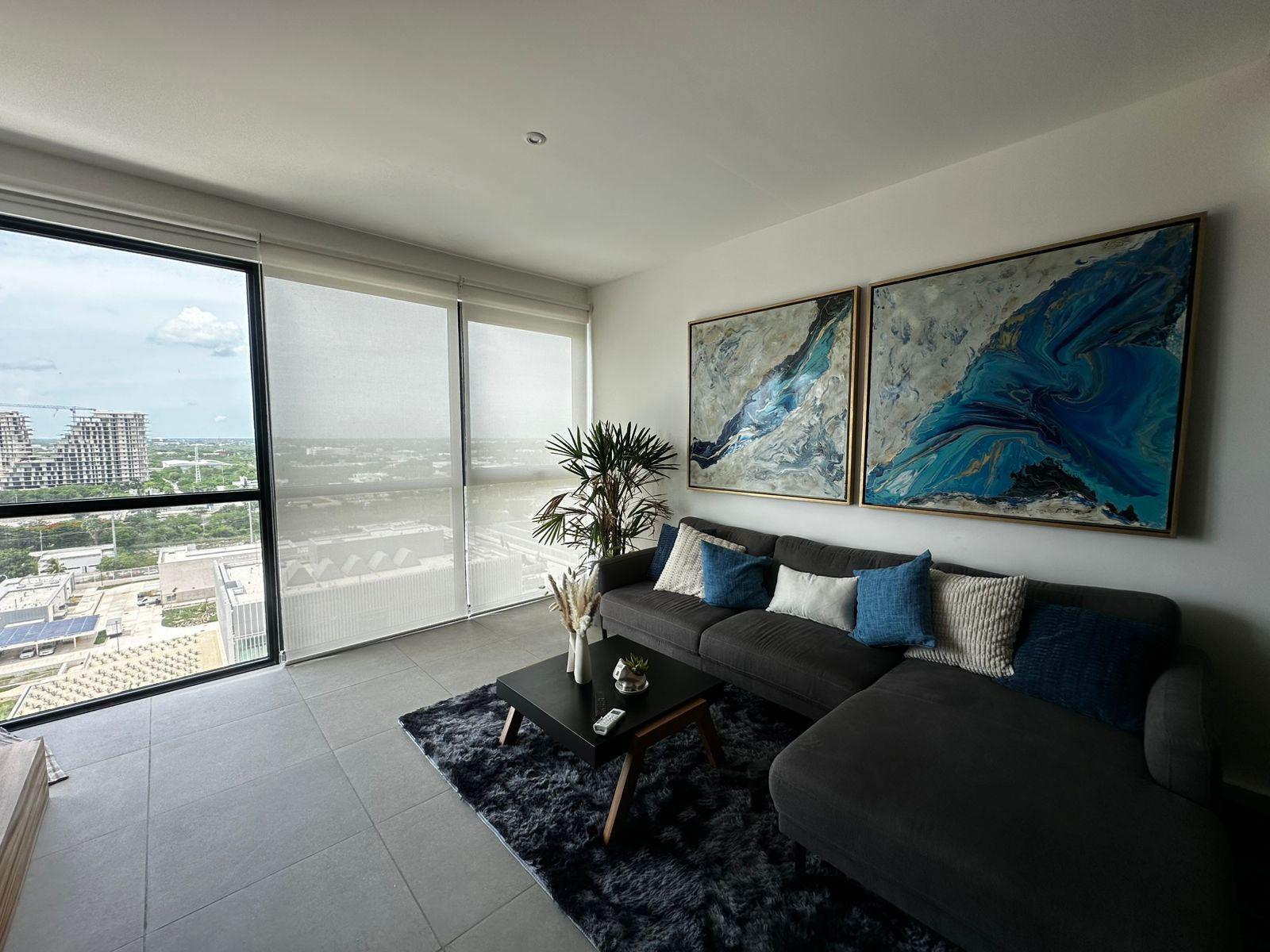 Departamento amueblado, en condominio con piscina y elevador.