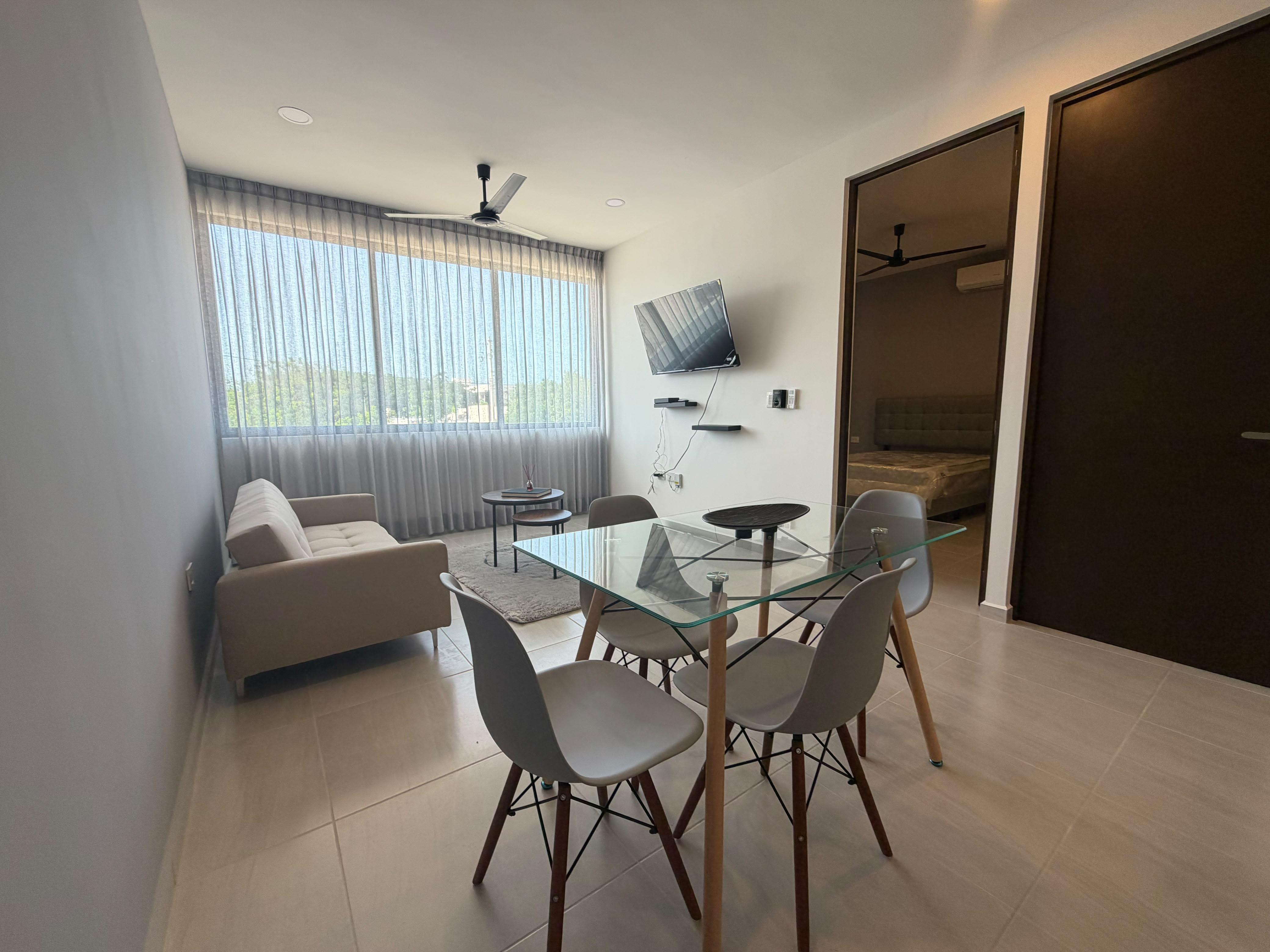 Departamento nuevo y amueblado, en Temozón Norte, con amenidades.