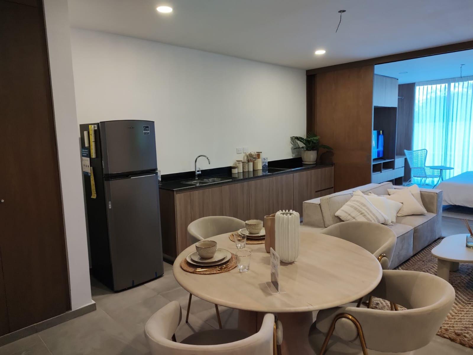 Departamento de 1 recámara, en Temozón Norte, con jardín y amenidades.